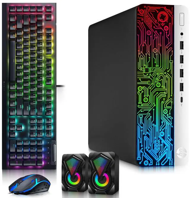 Main image of HP Prodesk 600 G3 RGB Gaming Desktop PC, Intel Core i7-6700 Quad Core up to 4.00GHz, 32GB DDR4 RAM, 256GB SSD, AMD Radeon RX 550 Graphics, RGB Keyboard & Mouse, RGB Speakers, Wi-Fi Adapter, Win 11
