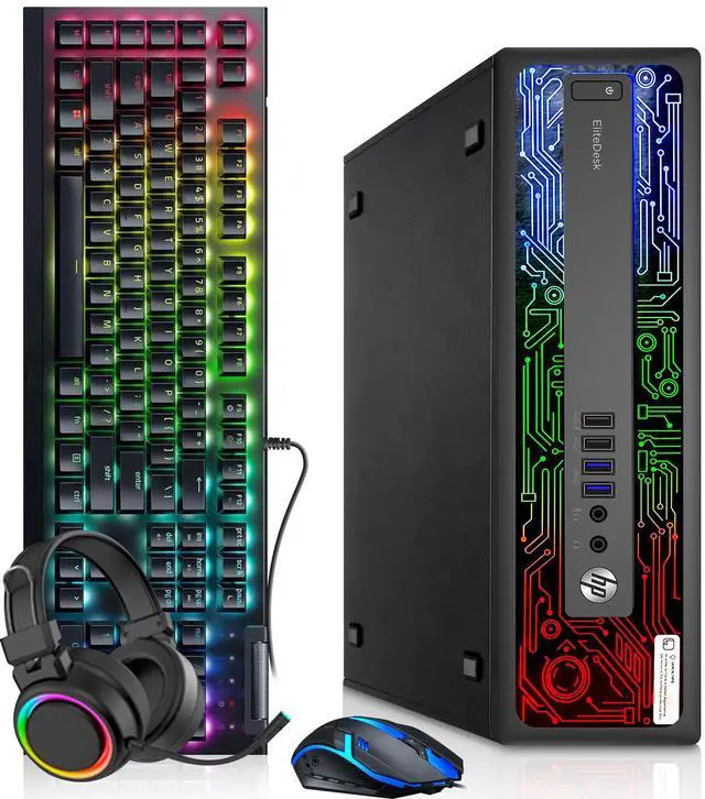 Main image of HP EliteDesk 800 G2 RGB Gaming Computer PC, Intel Core i5-6500 Quad Core up to 3.60 GHz, 16GB DDR4 RAM, 256GB SSD, AMD Radeon RX 550 Graphics, RGB Keyboard & Mouse, RGB Headphones, WiFi Adapter, Win11
