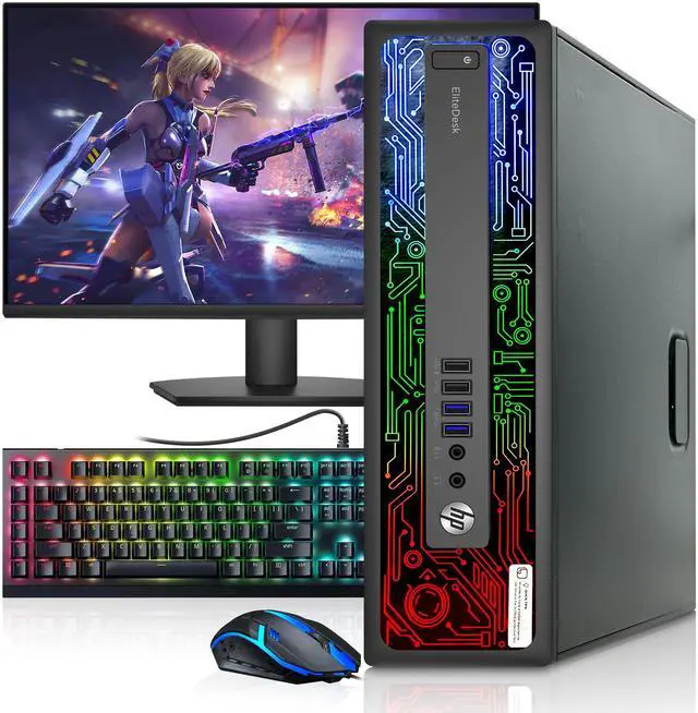 Main image of HP EliteDesk 800 G2 RGB Gaming Computer PC, Intel Core i7-6700 Quad Core up to 4.00 GHz, 16GB DDR4 RAM, 256GB SSD, 24 Inch LED Monitor, AMD Radeon RX 550, RGB Keyboard & Mouse, Wi-Fi, Windows 11 Pro