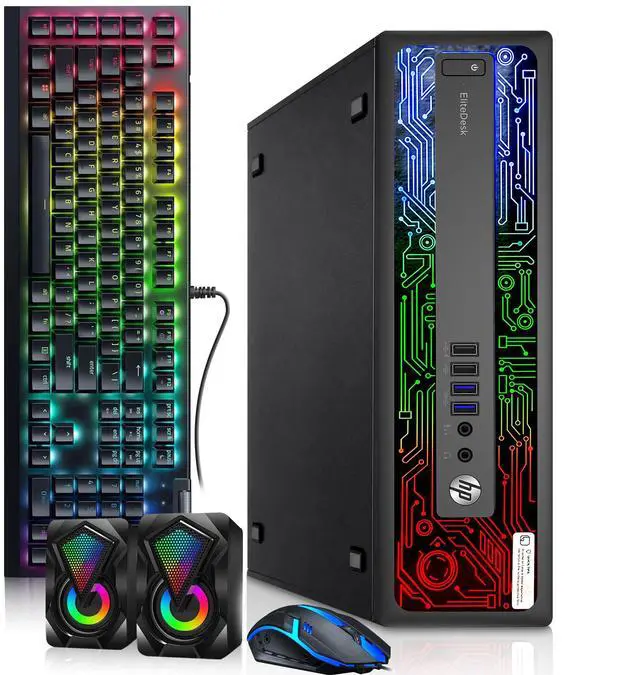 Main image of HP EliteDesk 800 G2 RGB Gaming Computer PC, Intel Core i7-6700 Quad Core up to 4.00 GHz, 16GB DDR4 RAM, 512GB SSD, AMD Radeon RX 550, RGB Keyboard & Mouse, RGB Speakers, Wi-Fi, Windows 11 Pro
