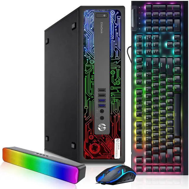 Main image of HP EliteDesk 800 G2 RGB Gaming Computer PC, Intel Core i7-6700 Quad Core up to 4.00 GHz, 32GB DDR4 RAM, 512GB SSD, AMD Radeon RX 550, RGB Keyboard & Mouse, RGB Sound bar, Wi-Fi, Windows 11 Pro