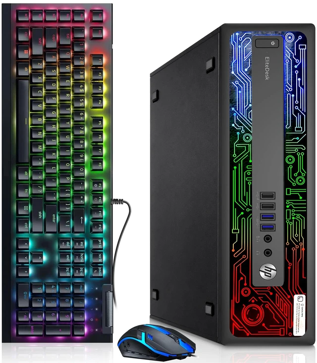 Main image of HP Elitedesk 800 G2 RGB Gaming Computer, Intel Core i7-6700, 8 MB Intel Smart Cache, 16GB DDR4 RAM, 256GB SSD, NVIDIA GTX 1050, RGB Keyboard and Mouse, Wi-Fi, Windows 11 Pro, Desktop Gaming PC