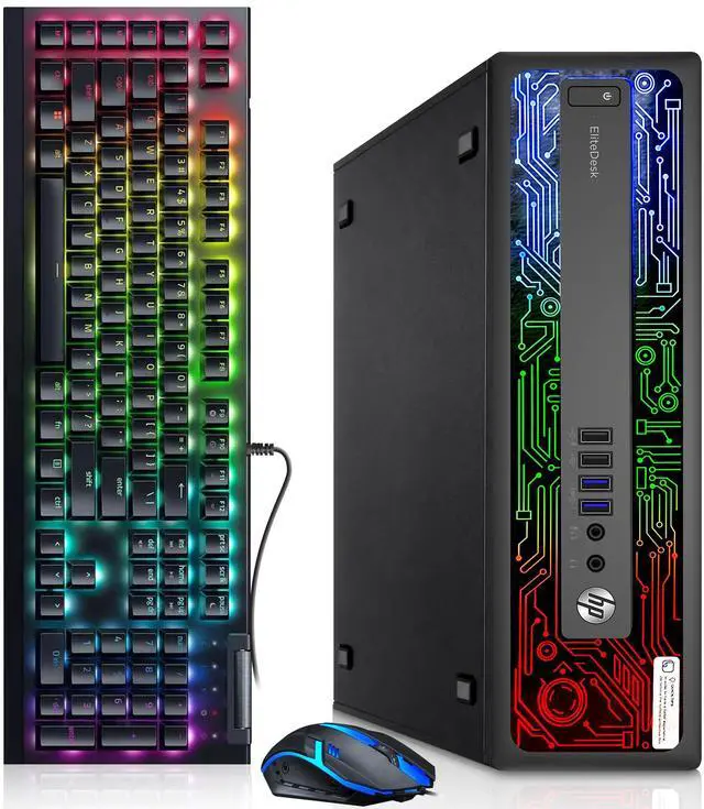 Main image of HP Elitedesk 800 G2 RGB Gaming Desktop PC, Intel Core i5-6500, 6 MB Intel Smart Cache, 16GB DDR4 RAM, 256GB SSD, NVIDIA GT 1030, RGB Keyboard and Mouse, WiFi, Windows 11 Pro