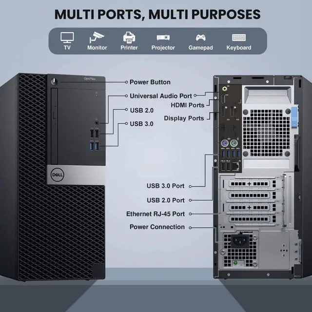 Alt view image 2 of 6 - Dell OptiPlex 7040 Desktop Tower | Intel Core i7-6700 | 8GB DDR4 RAM | 256GB SSD + 500GB HDD | Windows 11 Pro | Wi-Fi | Keyboard & Mouse | Intel HD Graphics 530 | Home and Office