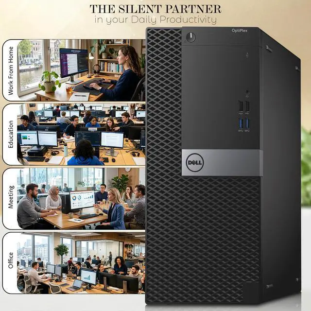 Alt view image 6 of 6 - Dell 5040 Desktop Tower PC, Intel Core i7-6700 , 8GB RAM, 256GB SSD, 24 Inch LED Monitor, HDMI, Display Port, Wireless Keyboard and Mouse, Wi-Fi, Windows 11 Pro, Business Computer (Renewed)
