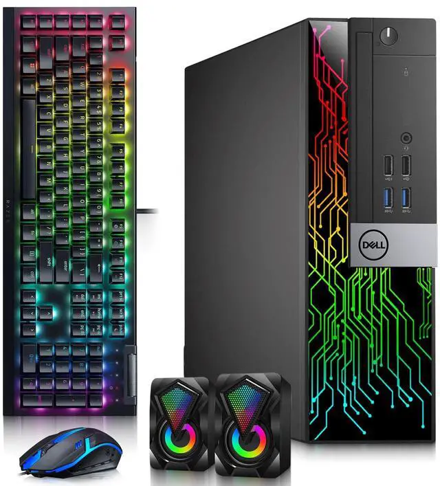 Main image of Dell 3040 RGB Gaming Computer PC, Intel Core i7-6700, 8GB Ram, 512GB SSD, AMD RX-550 Graphics Card, RGB Keyboard and Mouse, RGB Speakers, Wi-Fi, Windows 11 Pro (Refurbished)