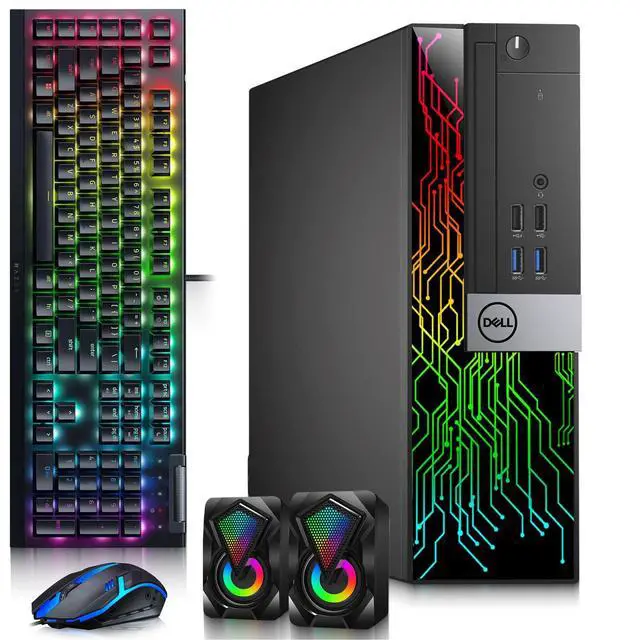 Main image of Dell 3040 RGB Gaming Desktop PC, Intel Core i7-6700, 16GB Ram, 512GB SSD, AMD Radeon RX-550 Graphics Card, RGB Keyboard and Mouse, RGB Speakers, Wi-Fi, Windows 11 (Refurbished)