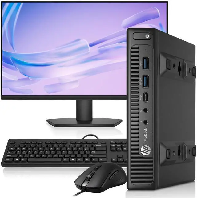 Main image of HP 600 G2 Tiny Mini Desktop Computer PC, Intel Core i5-6500T up to 3.10GHz, 6MB Intel Smart Cache, 16GB DDR4 RAM, 128GB SSD, 24 Inch LED Monitor, Keyboard and Mouse, WiFi, Home and office PC