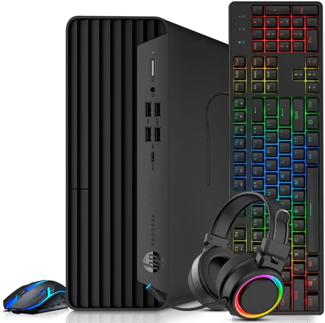 Main image of HP Prodesk 600 G6 Desktop Gaming Computer PC, Intel Core i5-10500 10 Gen, 16GB DDR4 Ram, 256GB SSD, NVIDIA GT 1030 Graphic Card, RGB Keyboard Mouse & Headphones, WiFi Adapter, Windows 11 Pro (Renewed)