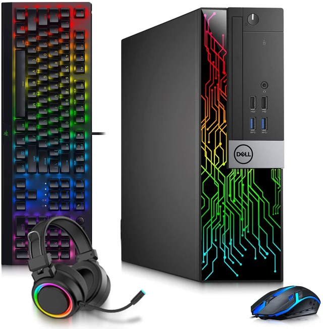 Main image of Dell Optiplex RGB Gaming Computer PC, Intel i5-7500 upto 3.80GHz, 32GB DDR4 RAM, 1TB SSD, AMD Radeon RX-550, Dual Monitor Support, RGB Keyboard and Mouse & Headphones, Windows 11 Pro (Refurbished)