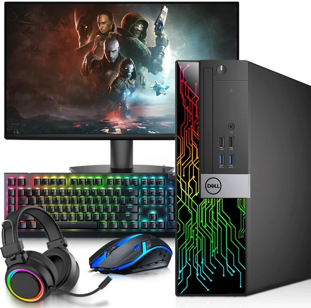 Main image of Dell OptiPlex RGB Gaming Desktop PC, Intel i5-7500 upto 3.80GHz, 16GB DDR4 RAM, 256GB SSD, 24 Inch LED Monitor, AMD Radeon RX-550, Dual Monitor Support, RGB Keyboard and Mouse & Headphones, Windows 11