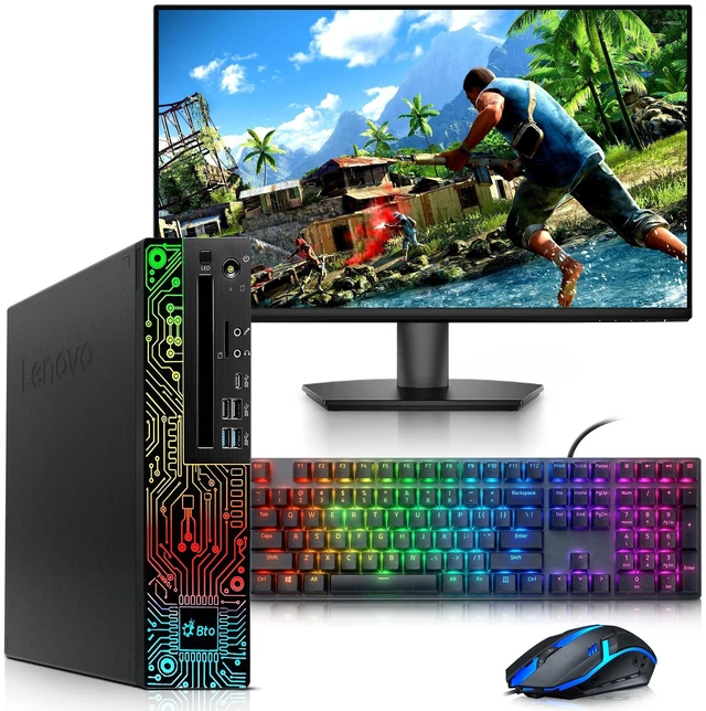 Main image of Lenovo ThinkCentre RGB Gaming PC, Intel Core i5 8th Gen up to 4.10 GHz, 16GB DDR4 Ram, 256GB SSD, 24 Inch LED Monitor, AMD Radeon RX-550 Graphics Card, RGB Keyboard and Mouse, WiFi Adapter, Windows 11