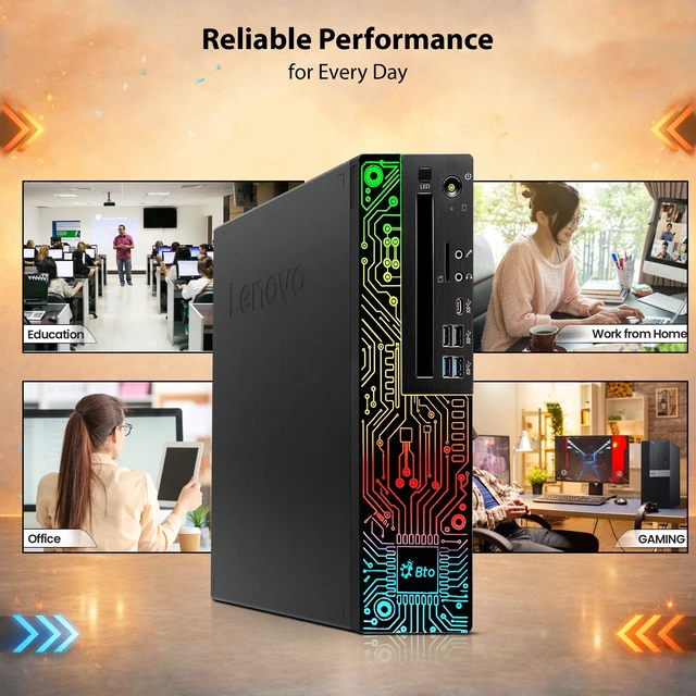 Alt view image 5 of 5 - Lenovo ThinkCentre RGB Desktop Gaming Computer PC, Intel Core i5 8th Gen up to 4.10GHz, 32GB DDR4 Ram, 256GB SSD, AMD Radeon RX-550 Graphics Card, RGB Keyboard Mouse & Dual Speakers, Wi-Fi Adapter, Wi