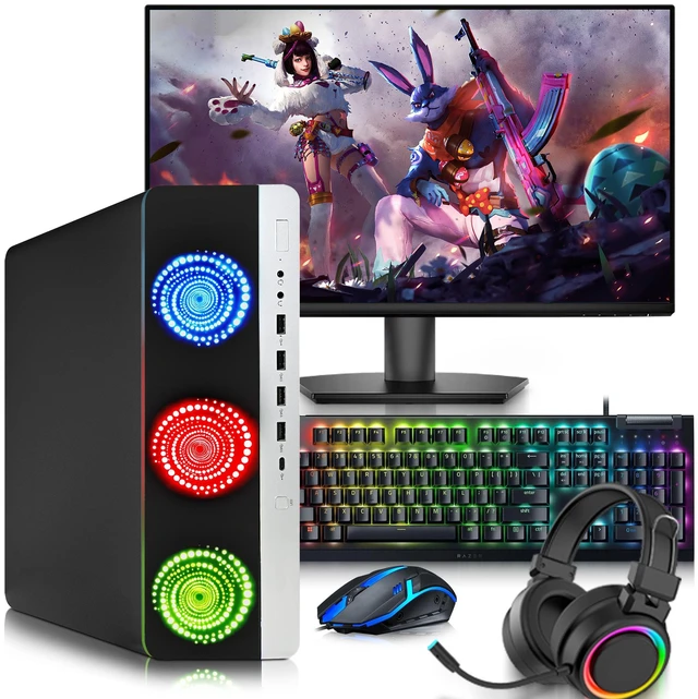 Main image of HP 800 G3 RGB Gaming PC, Intel Core i5-6500, 16GB DDR4 RAM, 256GB SSD, 24 Inch LED Monitor, AMD Radeon Rx-550 Graphics, RGB Keyboard Mouse + RGB Headphones, WiFi Adapter, Gaming Computer (Refurbished)
