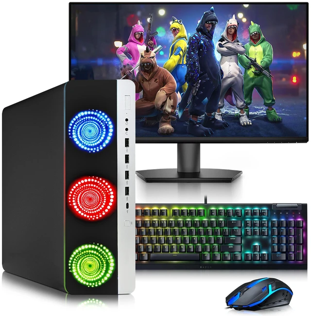 Main image of HP 800 G3 RGB Desktop Gaming Computer, Intel Core i5-7500, 16GB DDR4 RAM, 256GB SSD, 24 Inch LED Monitor, AMD Radeon Rx-550 Gaming Graphics, RGB Keyboard Mouse, Wi-Fi Adapter, Gaming PC (Refurbished)