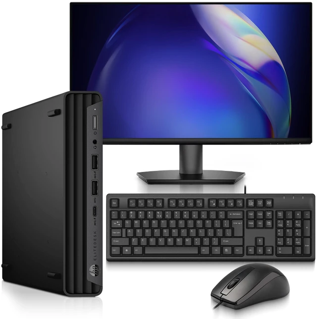 Main image of HP Elitedesk 800 G6 Desktop Mini PC, Intel Core i3-10100T 3.00 GHz, 8GB DDR4 RAM 128GB SSD, 24 Inch LED Monitor, Keyboard and Mouse, Wi-Fi Dongle, Windows 11 Professional (Renewed)