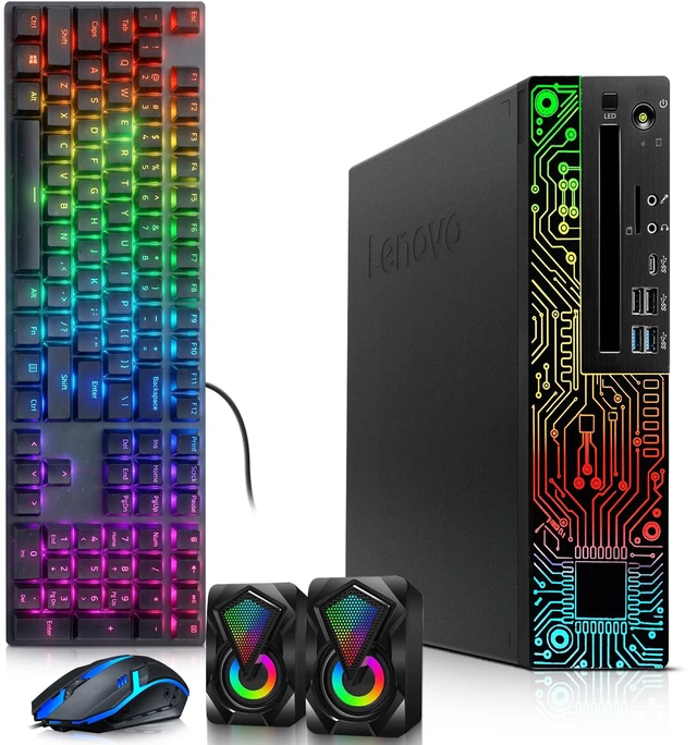 Main image of Lenovo ThinkCentre RGB Gaming Desktop PC, Intel Core i5 8th Generation, 16GB DDR4 Ram, 1TB SSD, AMD Radeon RX-550 Graphics Card, RGB Keyboard Mouse & Dual Speakers, Wi-Fi Adapter, Windows 11 Pro