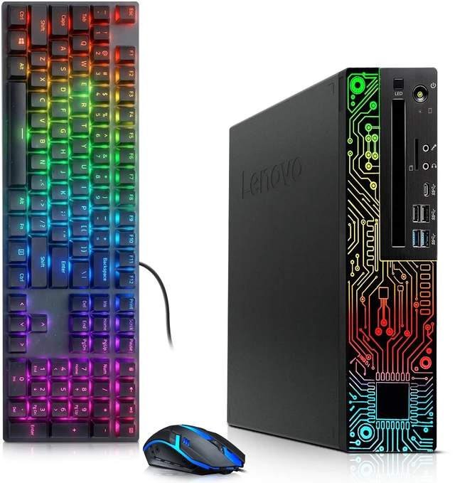 Main image of Lenovo ThinkCentre RGB Gaming Computer, 8th Gen Intel Core i5 up to 4.10 GHz, 16GB DDR4 Ram, 256GB SSD, AMD Radeon RX-550 Graphics Card, RGB Keyboard and Mouse, Wi-Fi Adapter, Windows 11 Pro