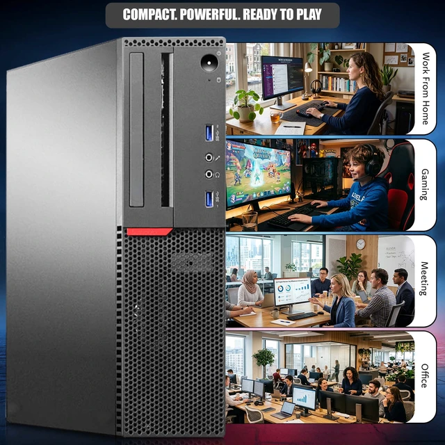 Alt view image 5 of 6 - Lenovo Think Centre Desktop Gaming PC, Intel Core i5-6th 3.20GHz, 16GB RAM, 256GB SSD, 24 Inch LED Monitor, NVIDIA GeForce GT 1030, RGB Keyboard and Mouse, Built-in Wi-Fi, Windows 11 Professional