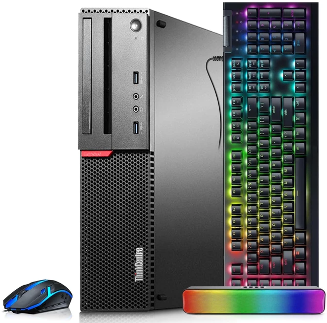 Main image of Lenovo ThinkCentre Desktop Gaming Computer, Intel Core i5-6th 3.20GHz, 16GB RAM, 512GB SSD, NVIDIA GeForce GT 1030, RGB Keyboard and Mouse, RGB Soundbar, Built-in WiFi, Windows 11 Professional