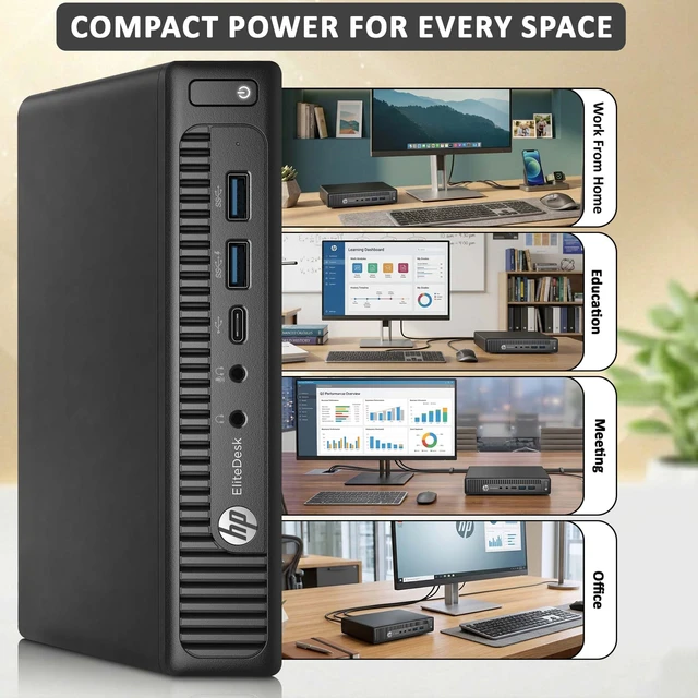 Alt view image 5 of 5 - HP EliteDesk 800 G2 Desktop Mini Computer, Intel Core i5-6th 6th Gen 2.50GHz, 8GB RAM, 256GB SSD, 24 Inch LED Monitor, Keyboard and Mouse, Wi-Fi, Home and Office PC, Windows 11 Professional