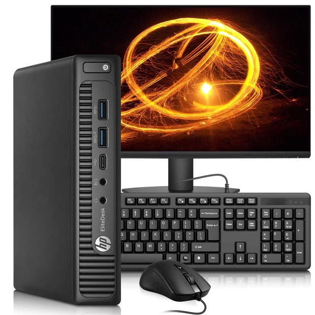Main image of HP EliteDesk 800 G2 Desktop Mini Computer, Intel Core i5-6th 6th Gen 2.50GHz, 8GB RAM, 256GB SSD, 24 Inch LED Monitor, Keyboard and Mouse, Wi-Fi, Home and Office PC, Windows 11 Professional