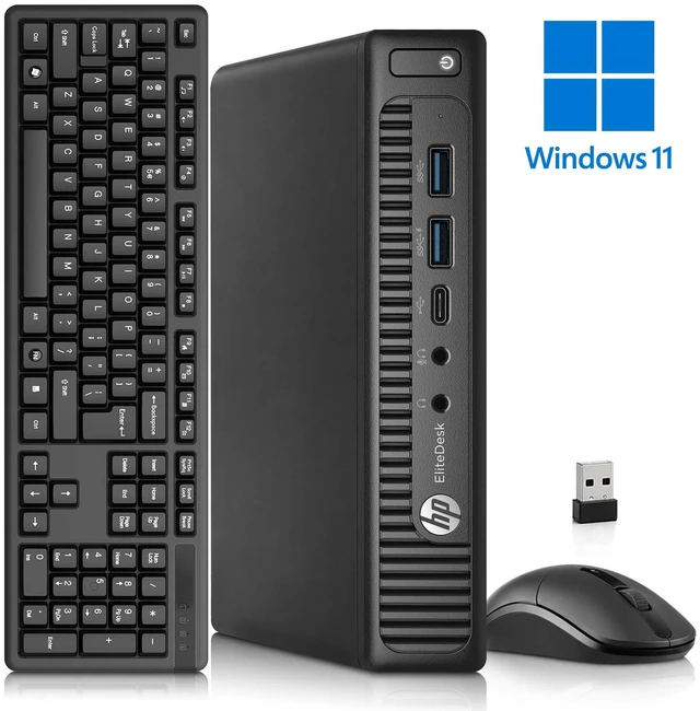 Main image of HP EliteDesk 800 G2 Mini Computer, Intel Core i5-6th 6th Gen 2.50GHz, 16GB RAM, 128GB SSD, Wireless Keyboard and Mouse, Wi-Fi, Home and Office PC, Windows 11 Professional (Renewed)