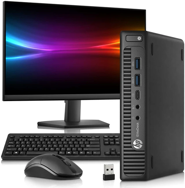 Main image of HP EliteDesk 800 G2 Mini PC, Intel Core i5-6th 6th Gen 2.50GHz, 16GB RAM, 256GB SSD, 24 Inch LED Monitor, Wireless Keyboard and Mouse, Wi-Fi, Home and Office PC, Windows 11 Professional (Renewed)