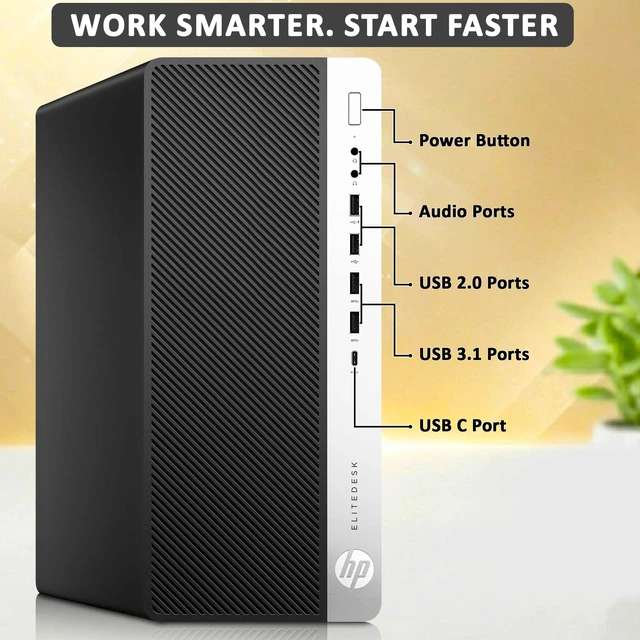 Alt view image 2 of 6 - HP EliteDesk 800 G3 Tower Desktop Computer, Intel Core i5 6th Gen 3.20GHz, 8GB RAM, 256GB SSD, 24 Inch LED Monitor, Built-in Wi-Fi, DisplayPort, Wireless Keyboard & Mouse, Home & Office PC (Renewed)