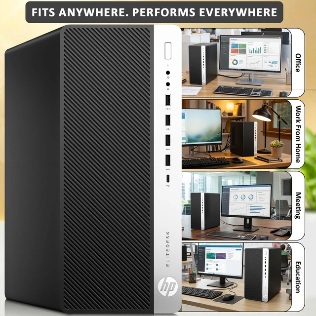 Alt view image 6 of 6 - HP EliteDesk 800 G3 Tower Desktop Computer, Intel Core i5 6th Gen 3.20GHz, 8GB RAM, 256GB SSD, 24 Inch LED Monitor, Built-in Wi-Fi, DisplayPort, Wireless Keyboard & Mouse, Home & Office PC (Renewed)