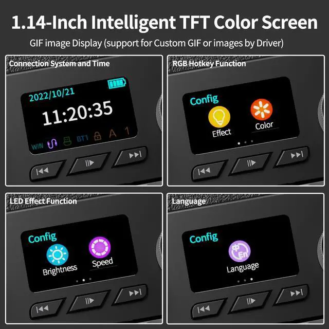 Alt view image 4 of 7 - FirstBlood AK35I V3 Full Size Hot Swap Mechanical Keyboard with Screen & Knob 2.4G/BT/USB-C Gasket Keyboard FR4 Plate 8000mAh Battery South Facing LED RGB Keyboard Sky Blue
