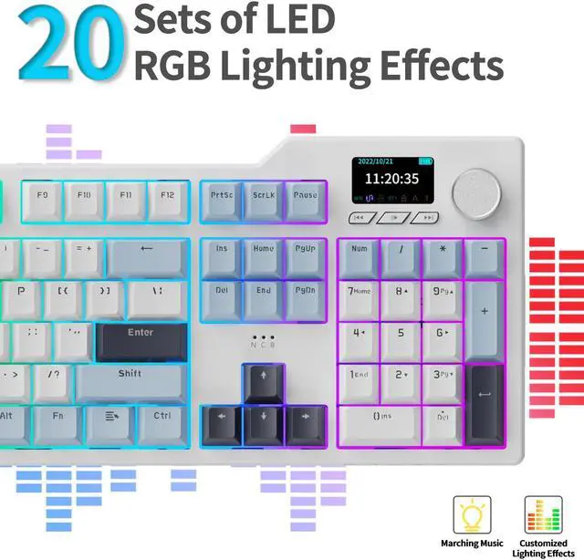 Alt view image 5 of 7 - FirstBlood AK35I V3 Full Size Hot Swap Mechanical Keyboard with Screen & Knob 2.4G/BT/USB-C Gasket Keyboard FR4 Plate 8000mAh Battery South Facing LED RGB Keyboard Sky Blue