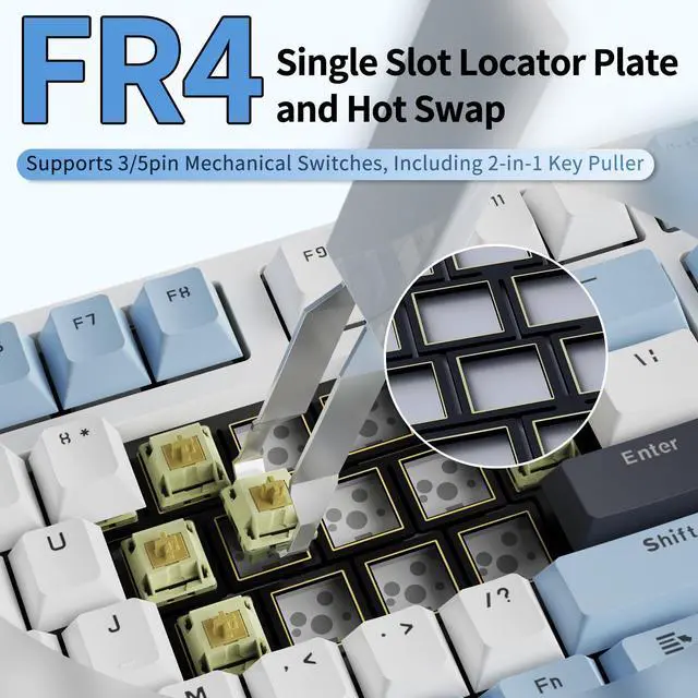 Alt view image 6 of 7 - FirstBlood AK35I V3 Full Size Hot Swap Mechanical Keyboard with Screen & Knob 2.4G/BT/USB-C Gasket Keyboard FR4 Plate 8000mAh Battery South Facing LED RGB Keyboard Sky Blue