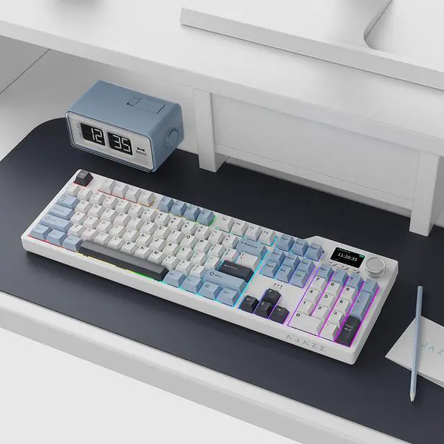 Alt view image 7 of 7 - FirstBlood AK35I V3 Full Size Hot Swap Mechanical Keyboard with Screen & Knob 2.4G/BT/USB-C Gasket Keyboard FR4 Plate 8000mAh Battery South Facing LED RGB Keyboard Sky Blue