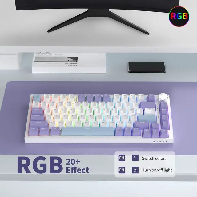 Alt view image 6 of 6 - FirstBlood AK820 75% Wired RGB Gasket Mechanical Keyboard with Volume Knob, South Facing LED, Poron Foam, PBT Keycaps, Custom Programmable Hot-Swap Keyboard