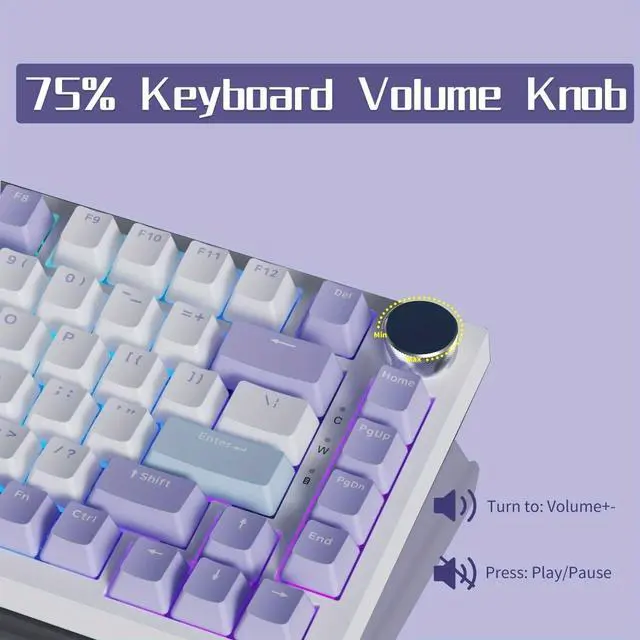 Alt view image 4 of 6 - FirstBlood AK820 75% Wired RGB Gasket Mechanical Keyboard with Volume Knob, South Facing LED, Poron Foam, PBT Keycaps, Custom Programmable Hot-Swap Keyboard