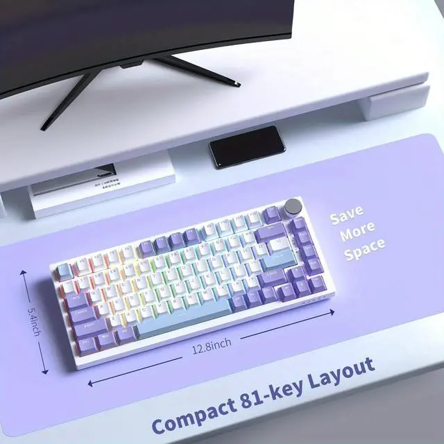 Alt view image 3 of 6 - FirstBlood AK820 75% Wired RGB Gasket Mechanical Keyboard with Volume Knob, South Facing LED, Poron Foam, PBT Keycaps, Custom Programmable Hot-Swap Keyboard