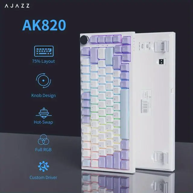 Alt view image 2 of 6 - FirstBlood AK820 75% Wired RGB Gasket Mechanical Keyboard with Volume Knob, South Facing LED, Poron Foam, PBT Keycaps, Custom Programmable Hot-Swap Keyboard