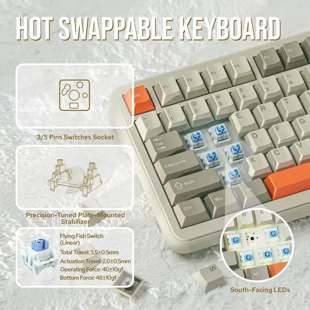 Alt view image 3 of 7 - FirstBlood AK820 MAX 8000mah 75% Super Capacity Battery Wireless Triple Mode Mechanical Gaming Office Keyboard GASKET Structure Full key hot-swappable RGB