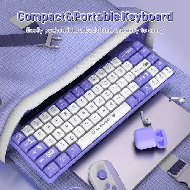 Alt view image 3 of 7 - FirstBlood AK680 60% Wired Mechanical Gaming Keyboard, Hot Swap, RGB Backlight, UV Printing & EVA Sound Control, Fully Anti-Gink, Programmable, for Windows/Mac, Red Switch Red White & Blue White