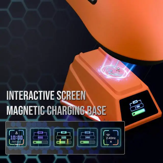 Alt view image 7 of 7 - FirstBlood AJ159 APEX PAW3950 8Khz Ultralight Gaming Mouse with RGB Magnetic Charging Dock 42000dpi optical sensor 100 million clicks Ice Sensation Coated Trip-Mode Mouse Orange