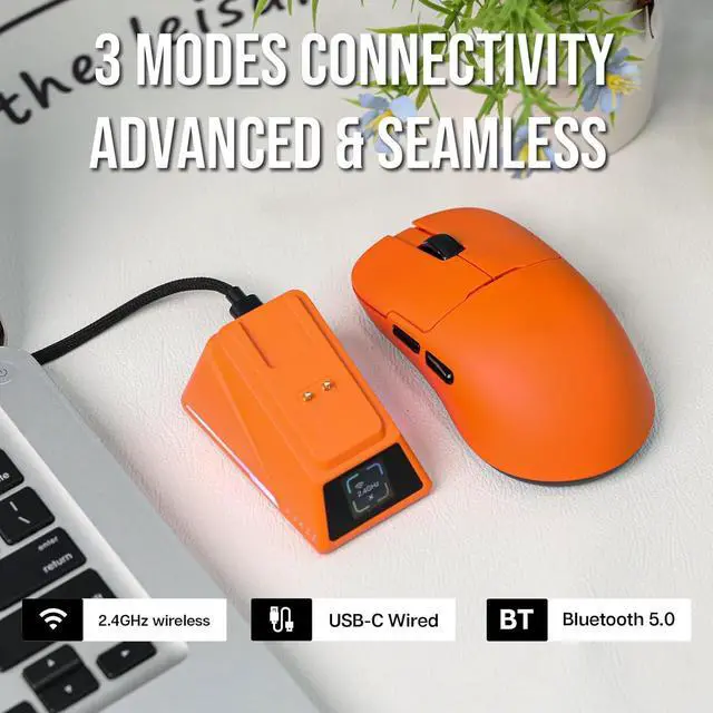 Alt view image 4 of 7 - FirstBlood AJ159 APEX PAW3950 8Khz Ultralight Gaming Mouse with RGB Magnetic Charging Dock 42000dpi optical sensor 100 million clicks Ice Sensation Coated Trip-Mode Mouse Orange