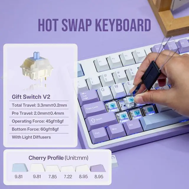Alt view image 6 of 6 - FirstBlood AK980 98% Mechanical Keyboard, BT5.0/USB-C/2.4GHz Wireless Gaming Keyboard, Hot Swappable Creamy Custom Keyboard with 1.14 TFT Screen, Knob, RGB for Win/Mac (White, Gift V2 Switch)