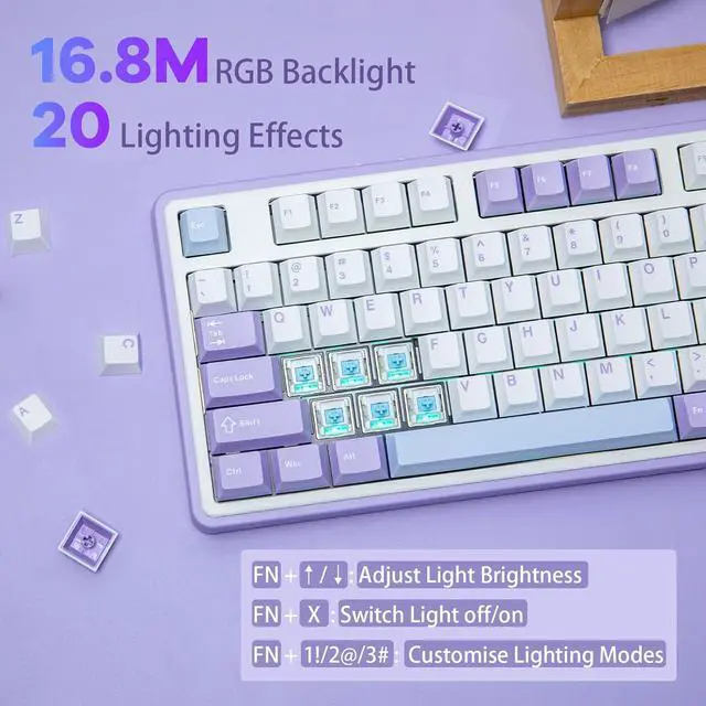 Alt view image 4 of 6 - FirstBlood AK980 98% Mechanical Keyboard, BT5.0/USB-C/2.4GHz Wireless Gaming Keyboard, Hot Swappable Creamy Custom Keyboard with 1.14 TFT Screen, Knob, RGB for Win/Mac (White, Gift V2 Switch)