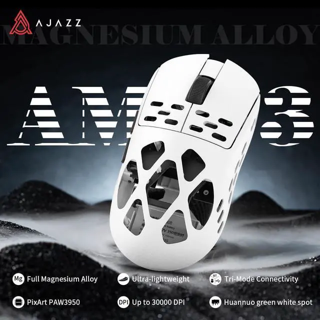 Alt view image 7 of 7 - FirstBlood AM3 MAX Wireless Gaming Mouse, Lightweight Full Magnesium Alloy, 30000 DPI, PAW3950 Sensor, 5 programmable Buttons, Supports Wired/2.4GHz/BT (White, AM3 MAX (8k Receiver))
