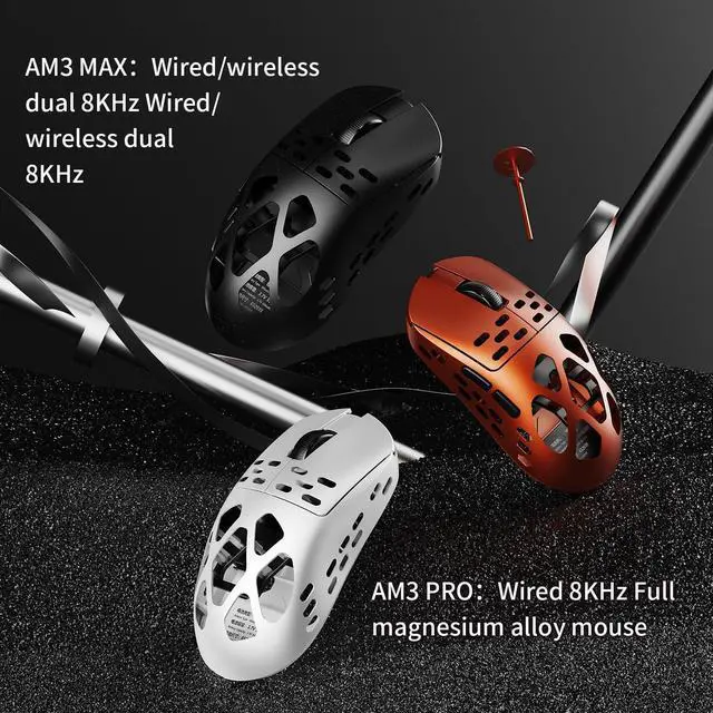 Alt view image 5 of 7 - FirstBlood AM3 MAX Wireless Gaming Mouse, Lightweight Full Magnesium Alloy, 30000 DPI, PAW3950 Sensor, 5 programmable Buttons, Supports Wired/2.4GHz/BT (Black, AM3 MAX (8k Receiver))