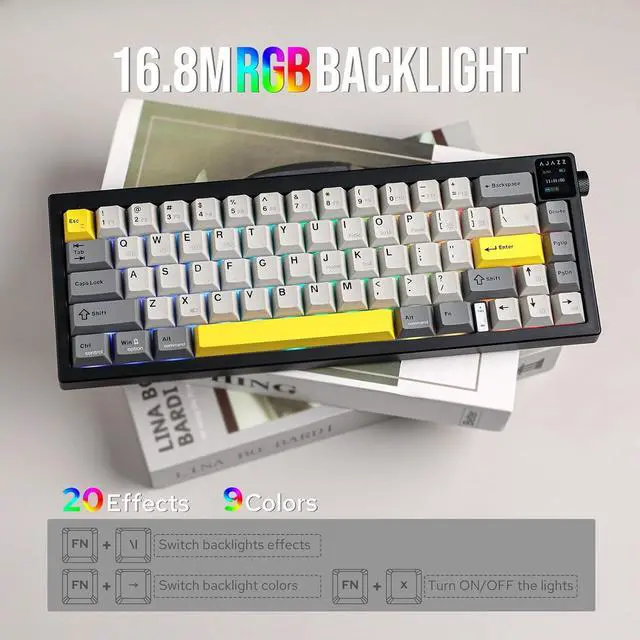 Alt view image 2 of 7 - FirstBlood AK650 65% Gasket Mechanical Keyboard, 3 Modes Wireless Gaming Keyboard with 0.85 TFT Screen & Knob, 5000 mAh Battery, Hot Swappable Keyboard with Flex-Cut Plate & PCB Star Evening Gray
