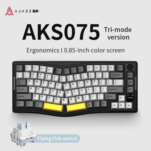 Main image of FirstBlood AKS075 three-mode mechanical keyboard ergonomic wireless keyboard hot-swappable VIA color screen RGB lighting gasket structure suitable for office games and e-sports