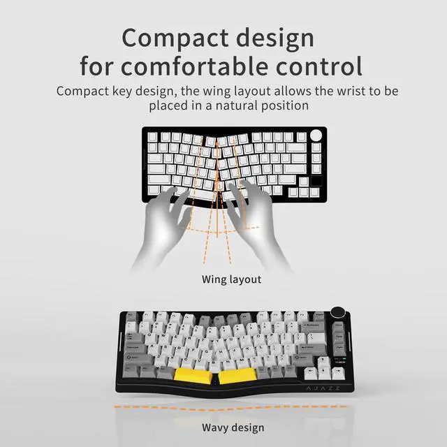 Alt view image 4 of 7 - FirstBlood AKS075 three-mode ergonomic wireless mechanical keyboard, hot-swappable, VIA color screen, RGB, gasket structure, suitable for office games and e-sports Flying fish switch purple white blue