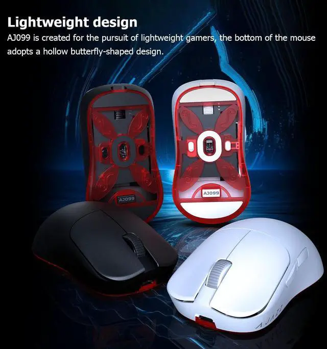 Alt view image 3 of 6 - FirstBlood  AJ099 PRO Superlight Wireless Gaming Mouse, Ergonomic 54g Ultra Lightweight 2.4Ghz/Wired Computer Mouse, PAW3311, 200Hrs Battery Programmable Buttons for Win/MAC PC Gamers Black